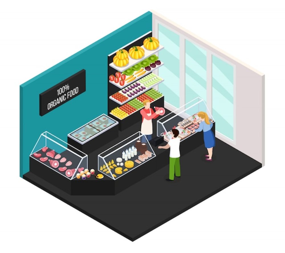 有機食品等距內(nèi)部農(nóng)貿(mào)市場賣家向買家展示新鮮的農(nóng)場肉